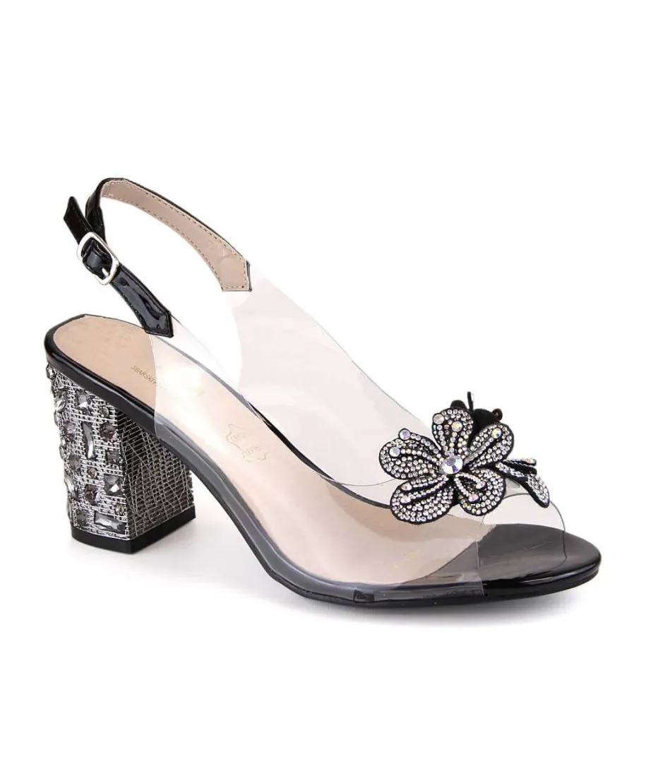 Transparent sandals with zircons S Barski W OLI222A black