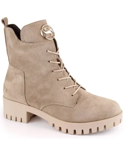 Suede ankle boots with heel and platform, insulated, M Daszyńsk