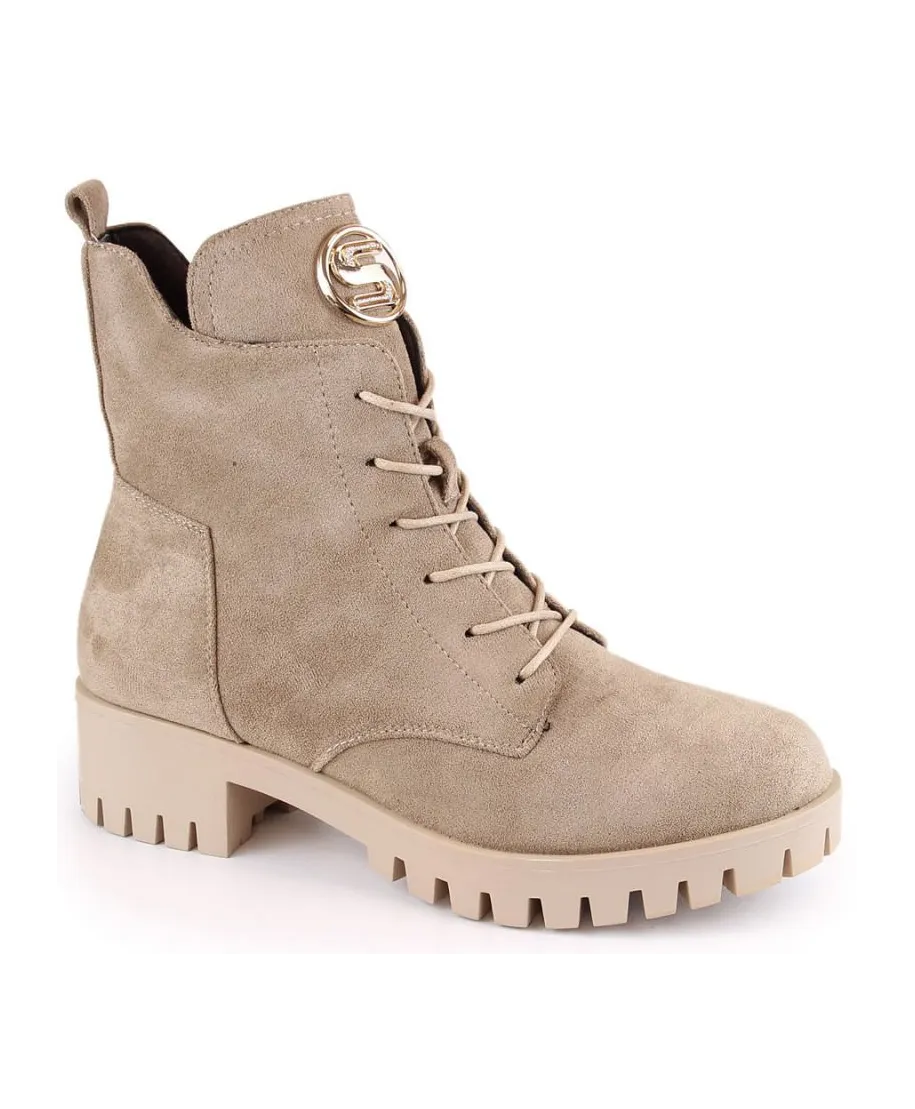 Suede ankle boots with heel and platform, insulated, M Daszyńsk