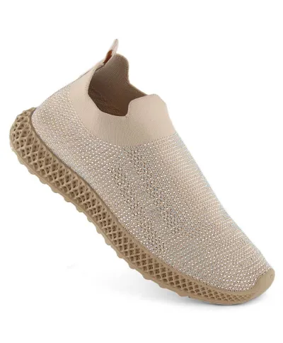 Slip-on sports shoes with zircons DAW OLI257A beige