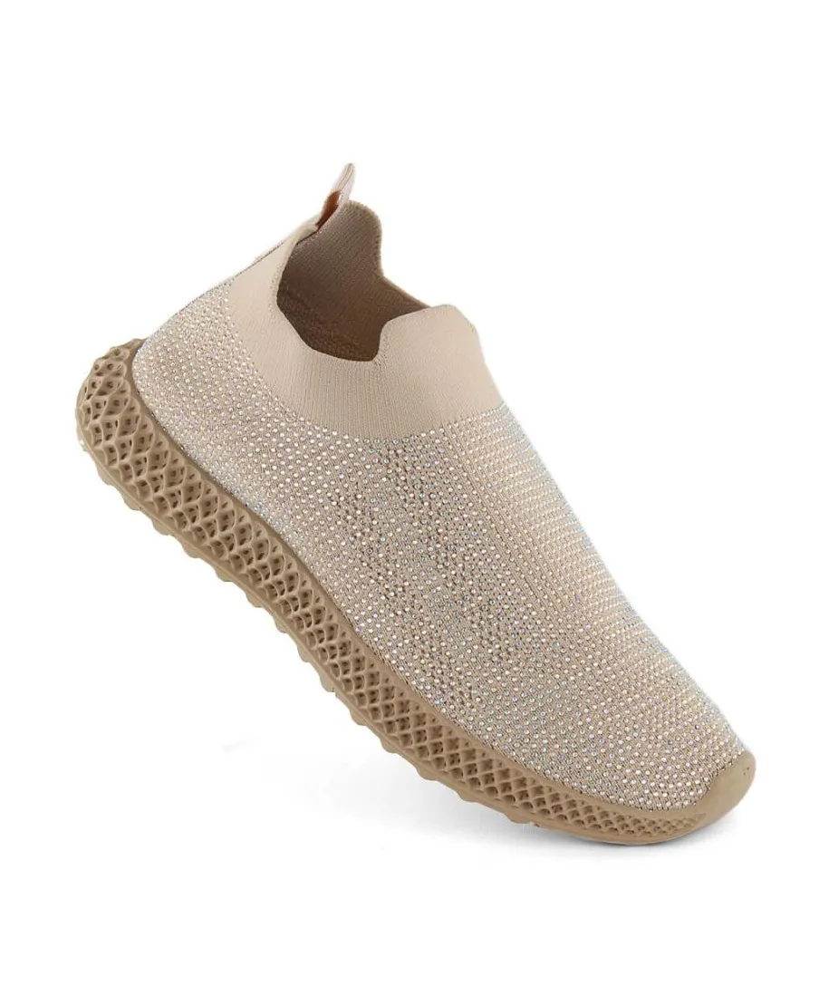 Slip-on sports shoes with zircons DAW OLI257A beige