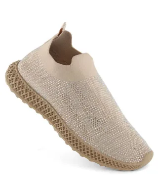 Zapatillas deportivas sin cordones con circonitas DAW OLI257A, beige