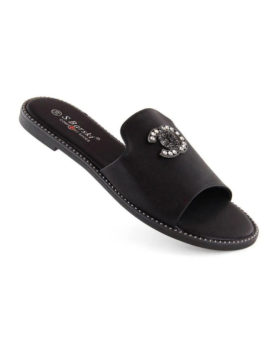 Comfort slippers with zircons S Barski W OLI258A black