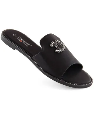 Cómodas chanclas con pedrería S Barski W OLI258A, negro