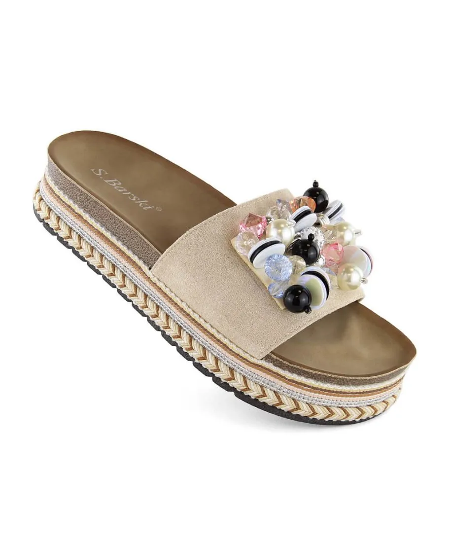 Beaded platform flip-flops S Barski W OLI260 beige