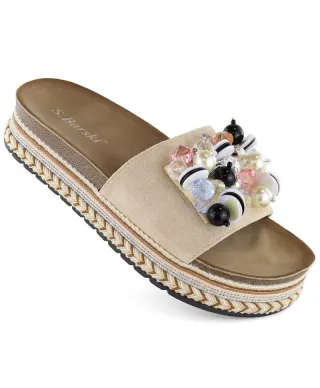 Beaded platform flip-flops S Barski W OLI260 beige