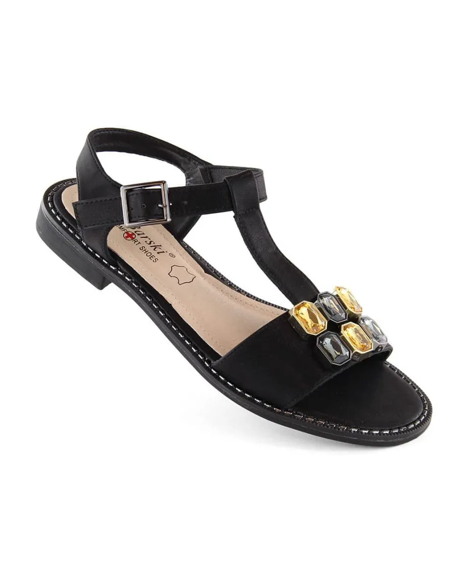 Sandalias cómodas con circonitas S Barski W OLI261A, negro