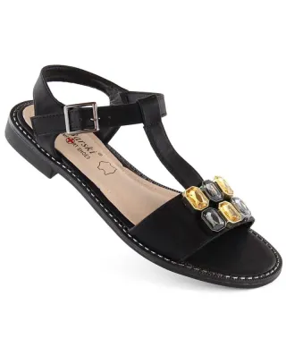 Sandals with zircons comfortable S Barski W OLI261A black