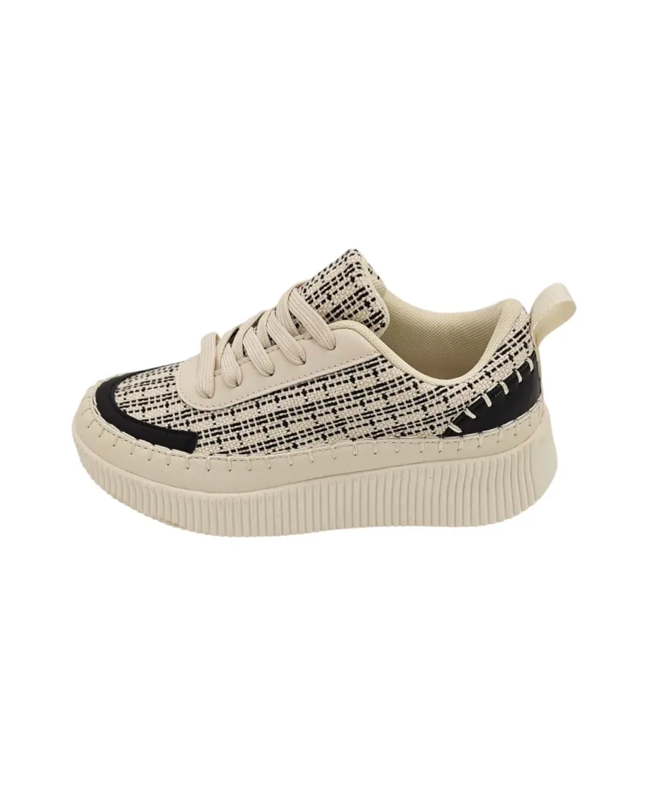 Catherine Blanket Stitch Trainers - Navy & Cream