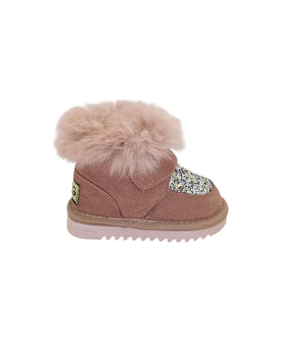 Botas de invierno con pelo y purpurina - Rosa