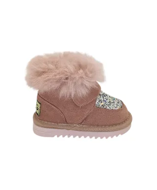 Botas de invierno con pelo y purpurina - Rosa