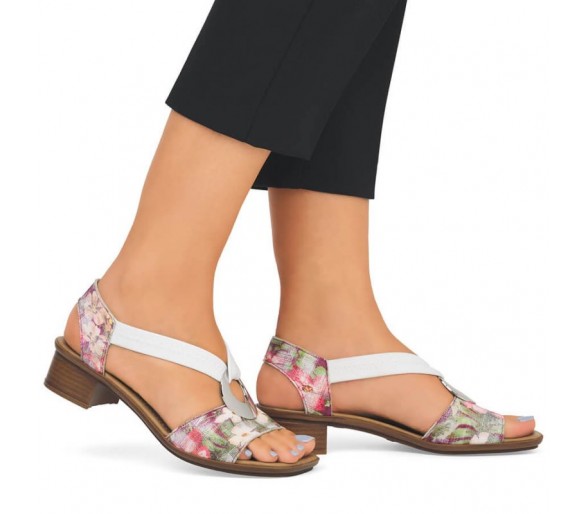 Komfortowe sandały w kwiaty Rieker W RKR334C multikolor