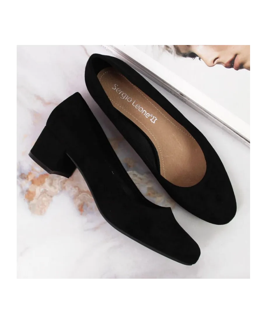 Sergio Leone W SK354C Suede Block Heel Pumps Black