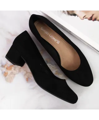 Sergio Leone W SK354C Suede Block Heel Pumps Black