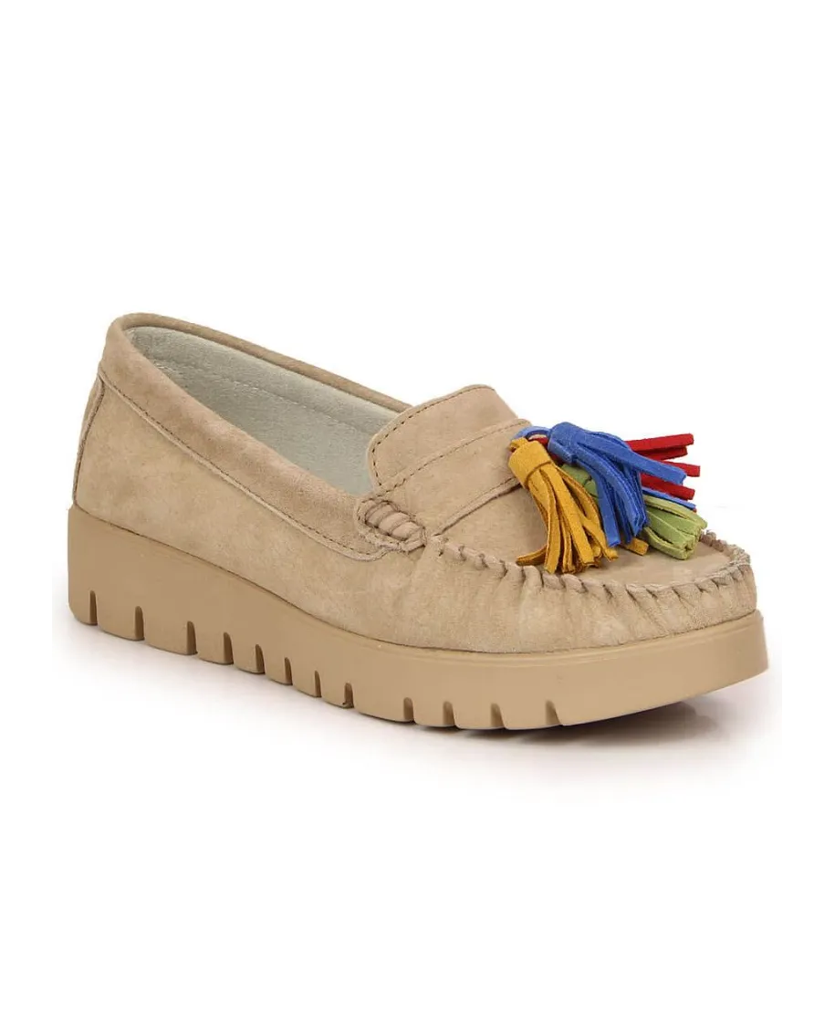 Filippo W PAW327A beige leather loafers with fringes