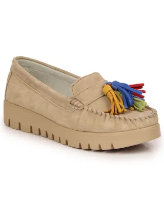 Filippo W PAW327A beige leather loafers with fringes