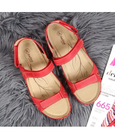 Red Velcro Leather Sandals W Helios 205