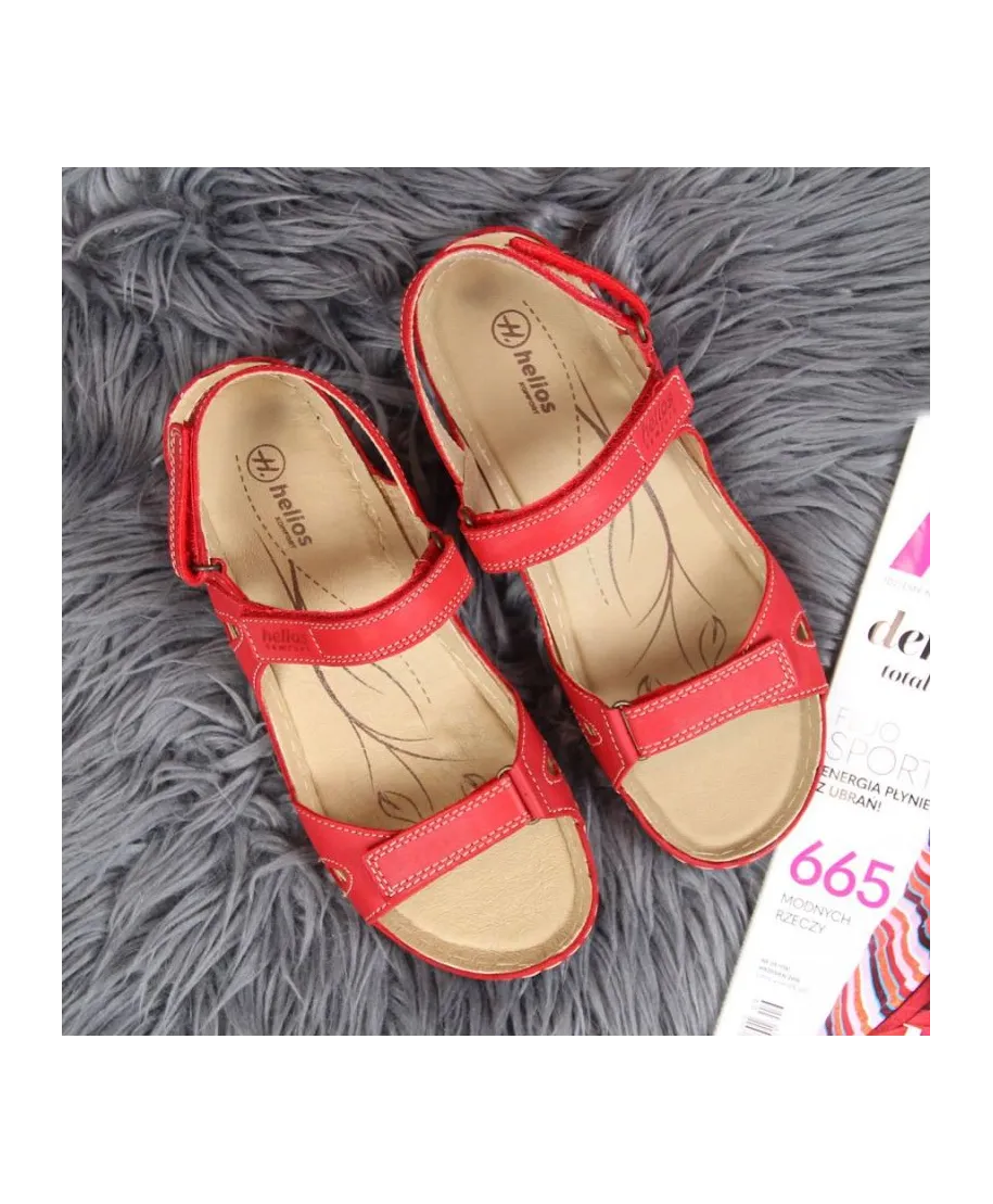 Red Velcro Leather Sandals W Helios 205