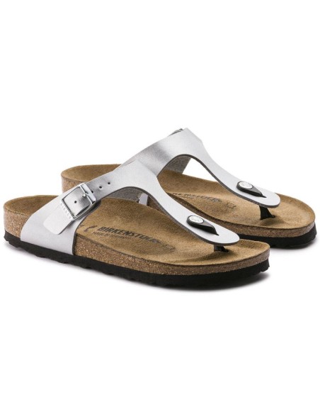 Japonki damskie Birkenstock Gizeh Birko-Flor srebrne regular szerokie (0043851)