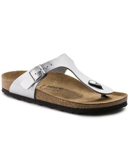 Japonki damskie srebrne Birkenstock Gizeh Birko-Flor narrow wąskie (0043853)