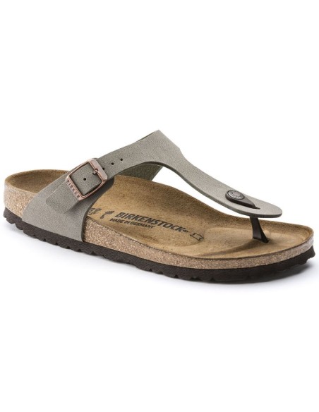 Japonki damskie szare-beżowe Birkenstock Gizeh Birko-Flor Nubuck Stone regular szerokie (43391)