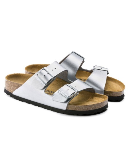 Klapki damskie Birkenstock srebrne Arizona Birko-Flor Silver regular szerokie (1012282)