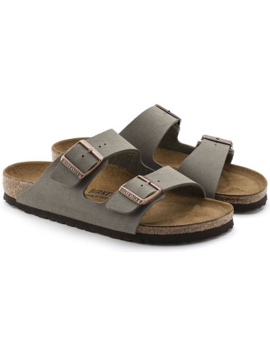 Klapki damskie/męskie Birkenstock Arizona Birko-Flor Nubuck Stone regular szerokie szare (0151211)