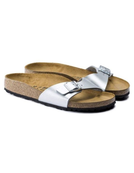 Klapki damskie Birkenstock Madrid Birko-Flor Silver srebrne regular szerokie (0040411)