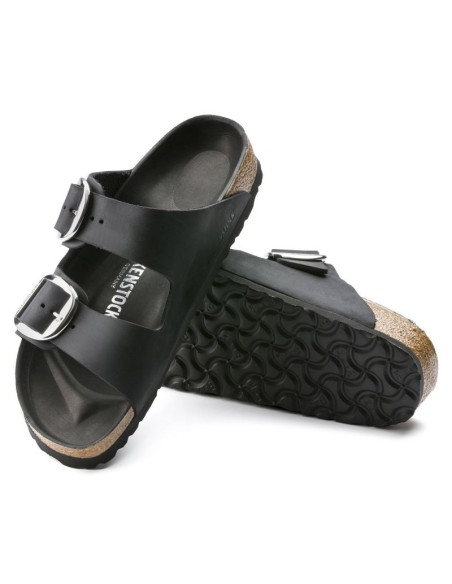 Klapki damskie Birkenstock Arizona Big Buckle Oiled Leather Black narrow wąskie (1011075)