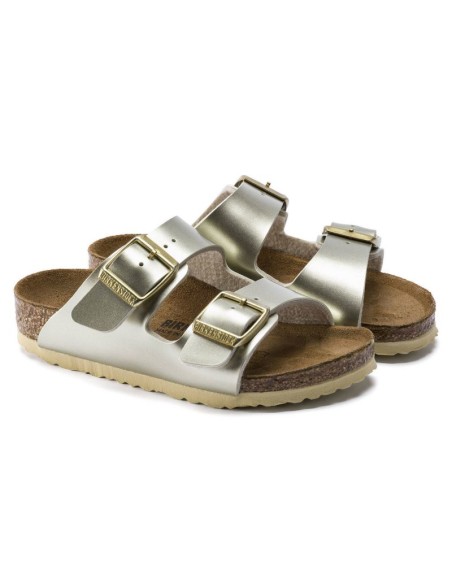 Klapki dziewczęce Birkenstock Arizona Kids Birko-Flor Electric Metallic Gold narrow wąskie (1014841)