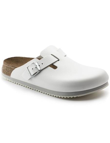 Chodaki męskie Birkenstock Boston Super Grip White skóra naturalna medyczne lekarskie klapki regular szerokie (0060134)