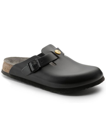 Chodaki damskie Birkenstock Boston ESD Black skóra naturalna klapki medyczne narrow wąskie (0061368)