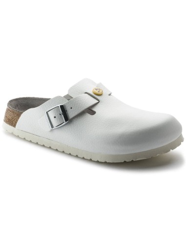 Chodaki damskie Birkenstock Boston ESD White skóra naturalna klapki medyczne narrow wąskie (0061378)