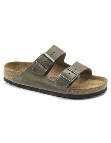 Klapki damskie/męskie Birkenstock Arizona Soft Footbed Oiled Leather Narrow Faded Khaki na wąską stopę olejowana skóra (1019377)