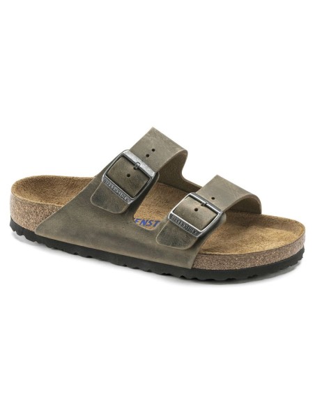 Klapki damskie/męskie Birkenstock Arizona Soft Footbed Oiled Leather Narrow Faded Khaki na wąską stopę olejowana skóra (1019377)